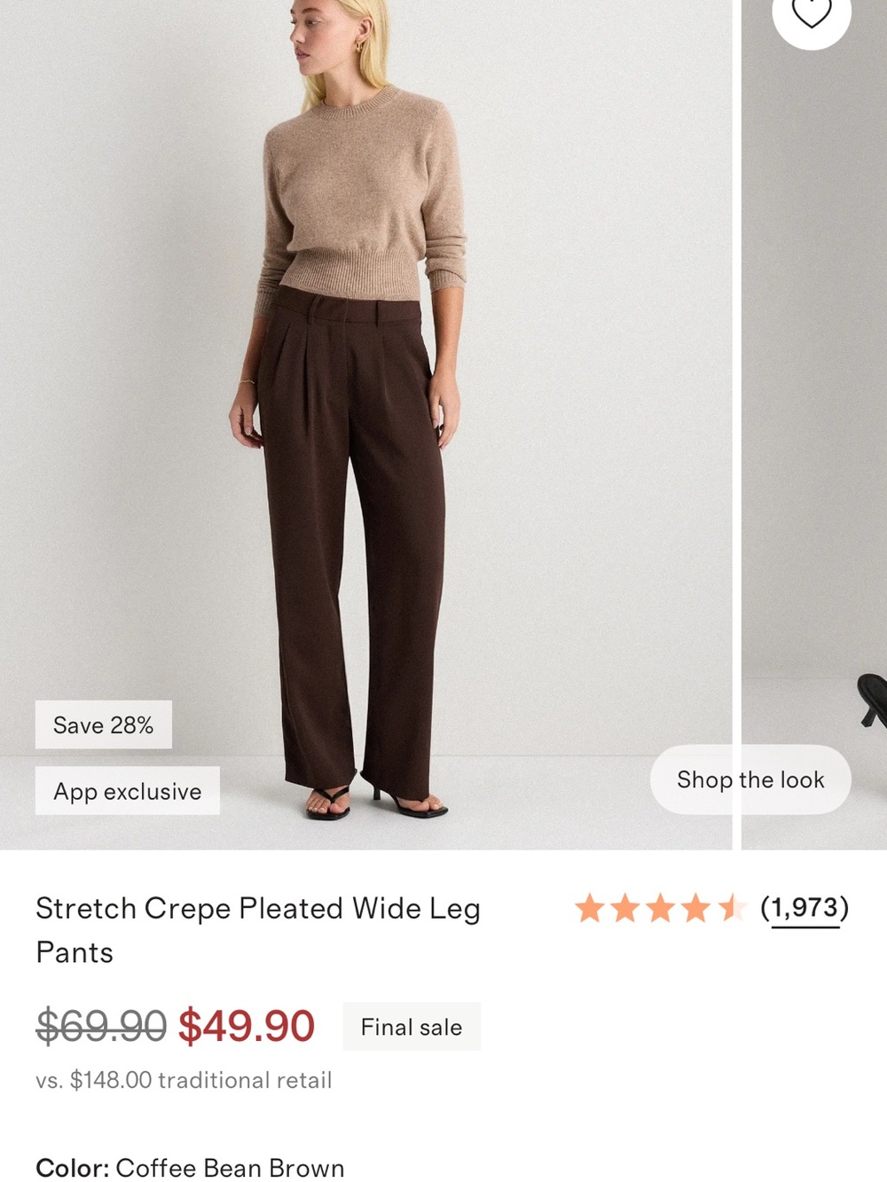 Stretch Crepe Pleated Wide Leg Pants - Coffee Bean Brown